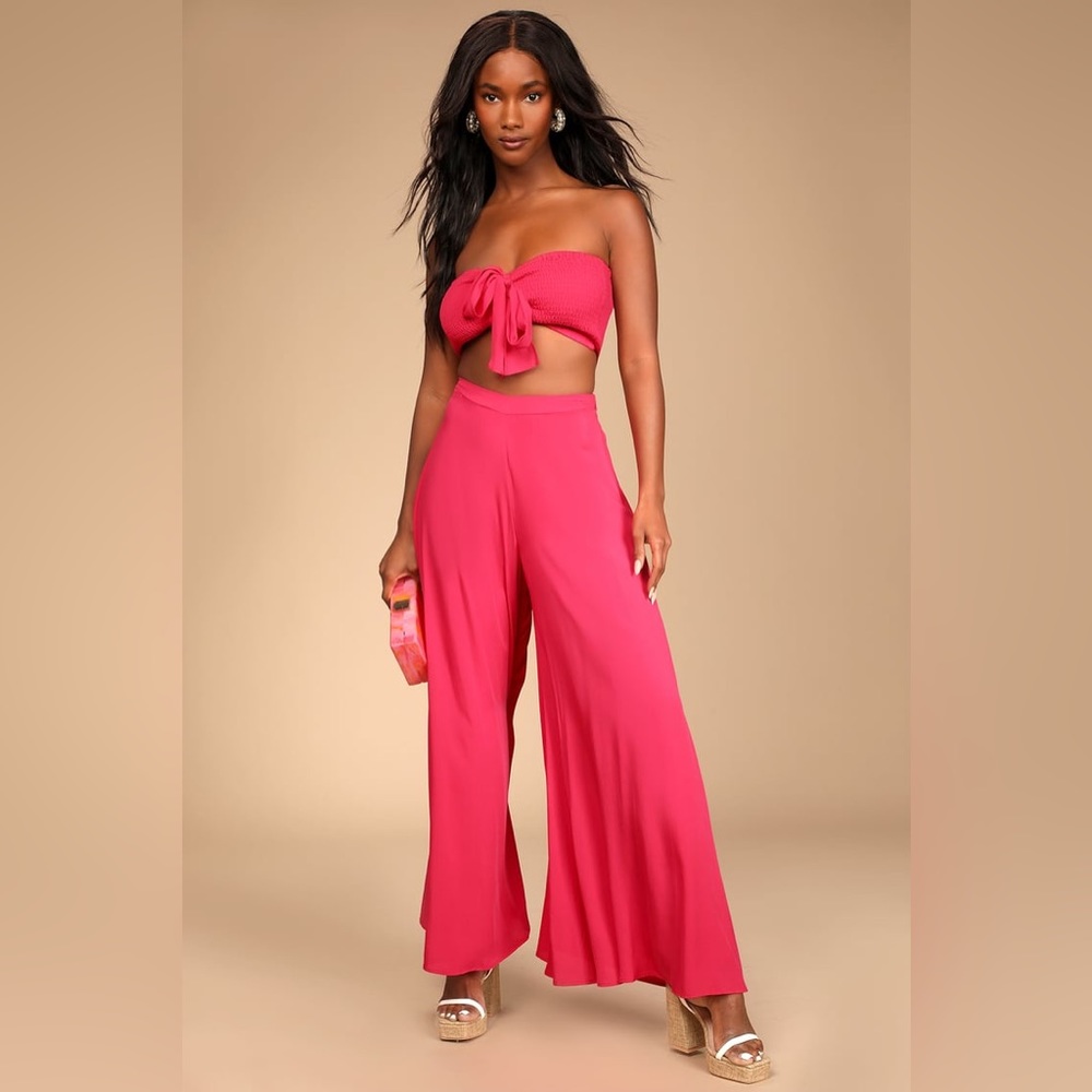 Lulu’s Seaside to Shore Hot Pink Strapless Two-Piece Jumpsuit